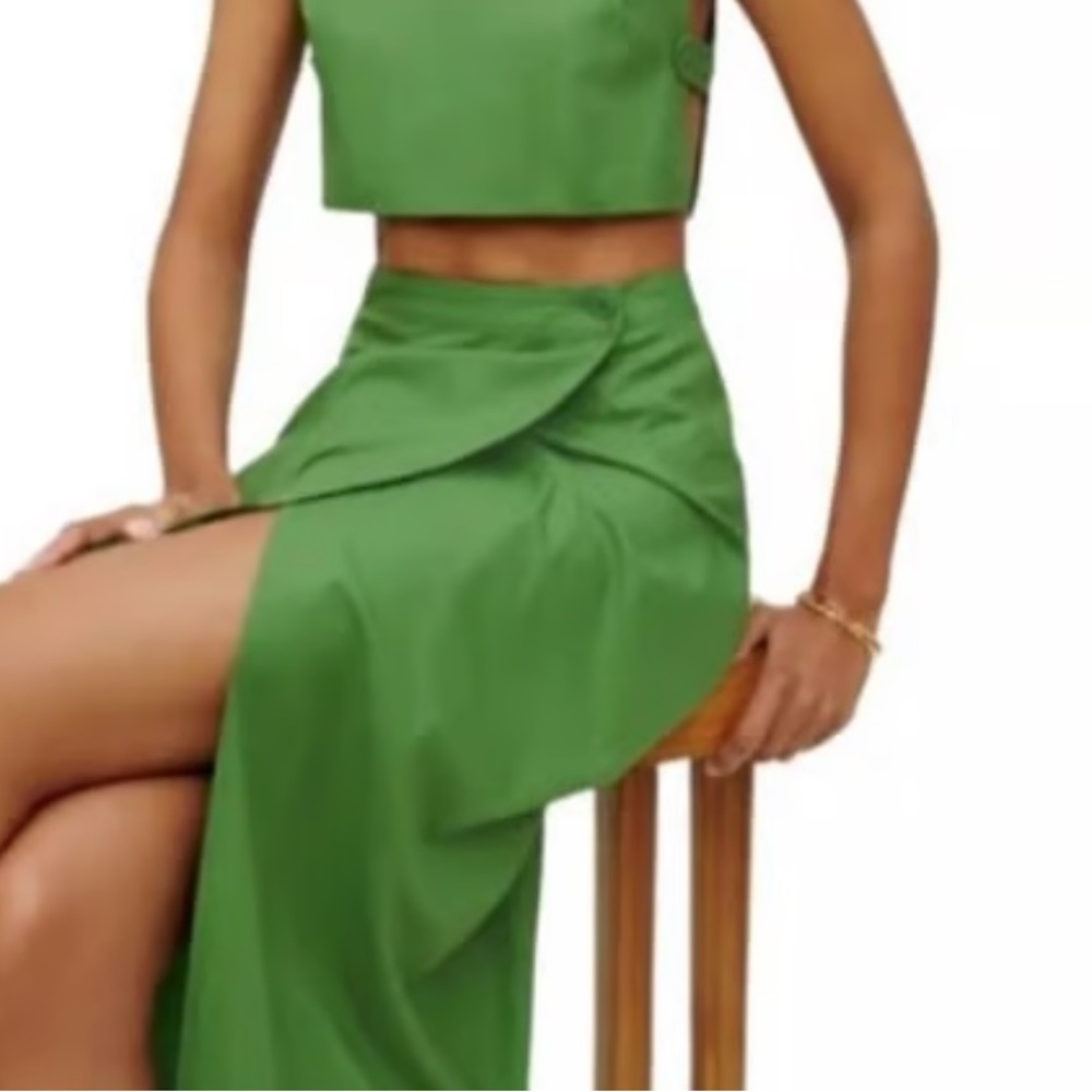 Reformation Green Wrap Midi Skirt - Picture 3 of 14